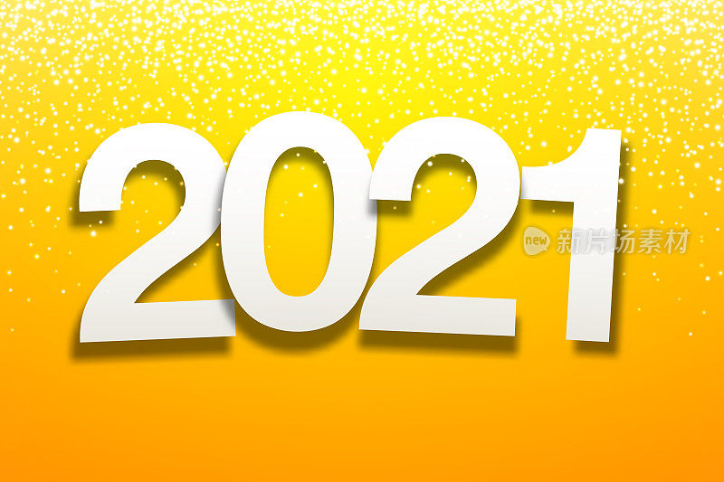 2021 -纸字体与金色闪光黄色背景